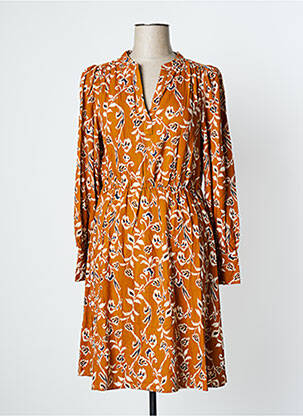 Rochie midi imprimeu floral mâneci lungi maro ICHI femeie