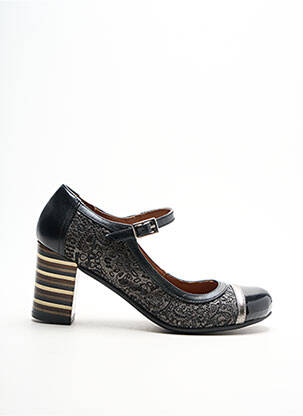 Pantofi cu toc țesătură satinată toc de 4 la 6 cm negru NEMONIC femeie