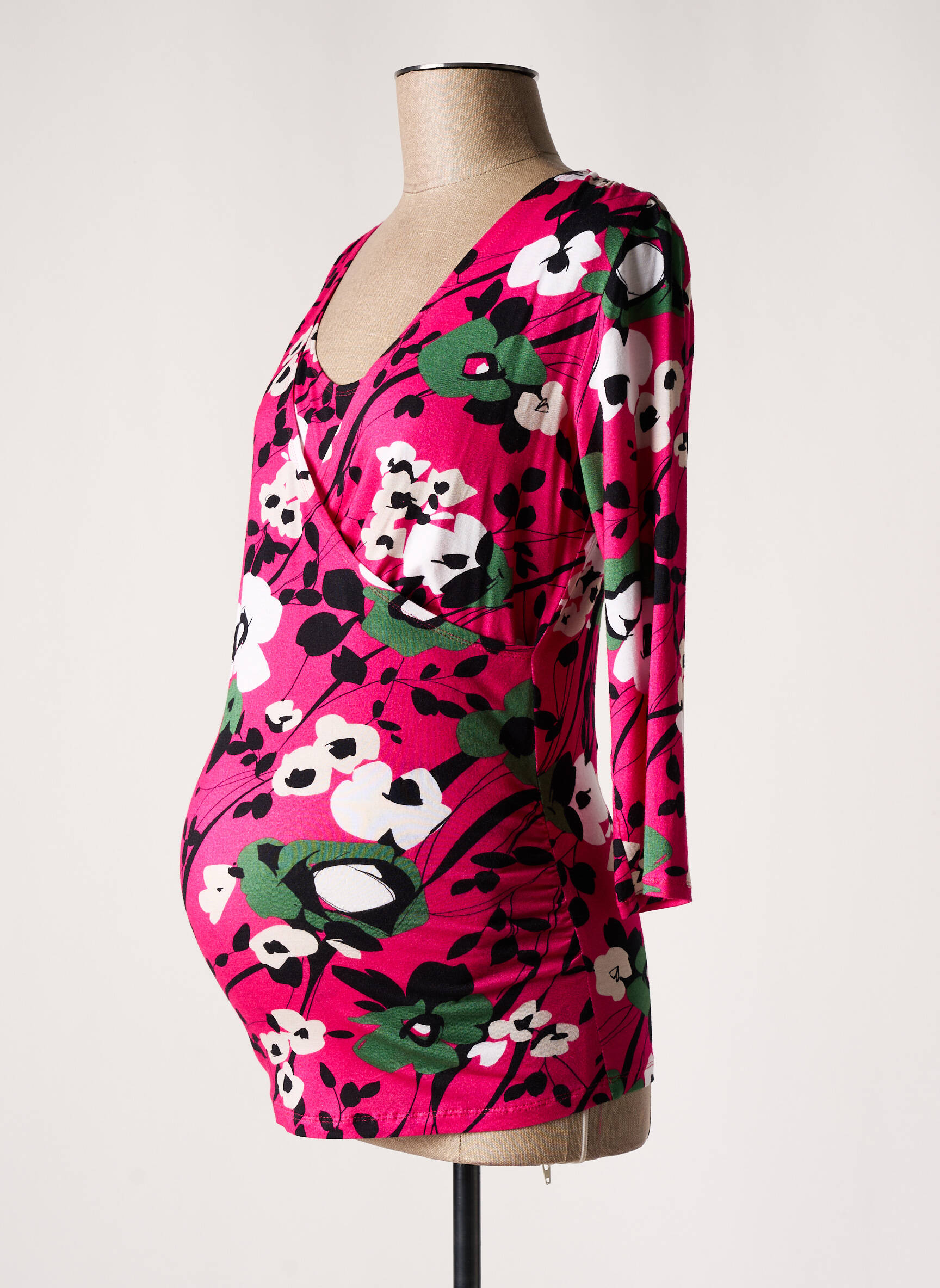 Tricou / top maternitate imprimeu floral roz POMKIN femeie