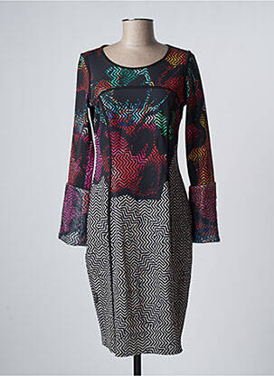 Rochie midi imprimeu fantezie mâneci lungi negru EROKE femeie