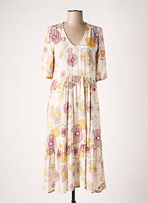 Rochie midi imprimeu floral mâneci scurte bej ZILCH femeie