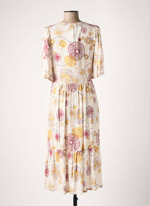 Rochie midi imprimeu floral mâneci scurte bej ZILCH femeie