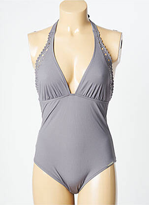 Costum de baie dintr-o singură piesă efect material satinat top triunghiuri gri LISE CHARMEL femeie
