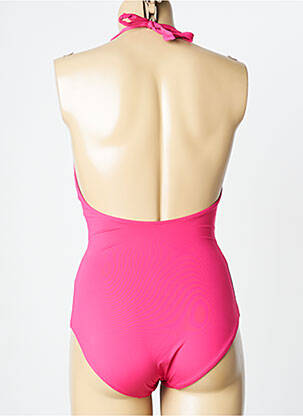 Costum de baie dintr-o singură piesă efect material satinat top triunghiuri roz HUIT femeie