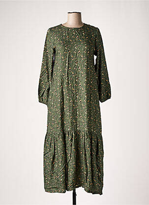Rochie midi imprimeu fantezie mâneci lungi verde PAN femeie