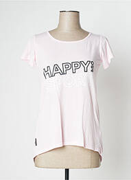 Tricou serigrafie flockată mâneci scurte roz HAPPY femeie
