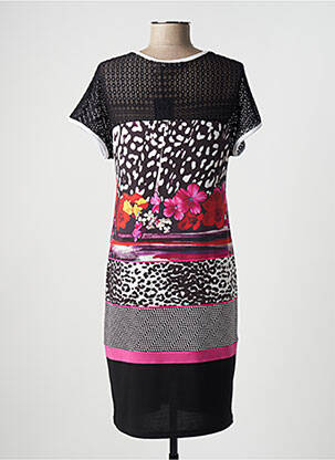 Rochie midi imprimeu fantezie mâneci scurte negru TELMAIL femeie
