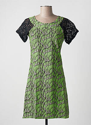 Rochie midi imprimeu fantezie mâneci scurte verde BAMBOO'S femeie