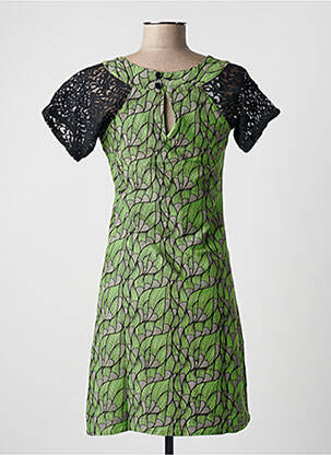 Rochie midi imprimeu fantezie mâneci scurte verde BAMBOO'S femeie