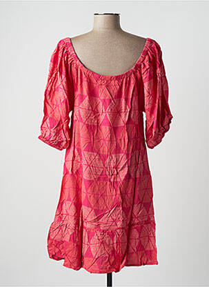 Rochie midi imprimeu fantezie mâneci scurte roz SINOE BY BAMBOO'S femeie