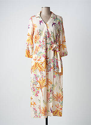 Rochie lungă imprimeu floral mâneci 3/4 bej DIANE LAURY femeie