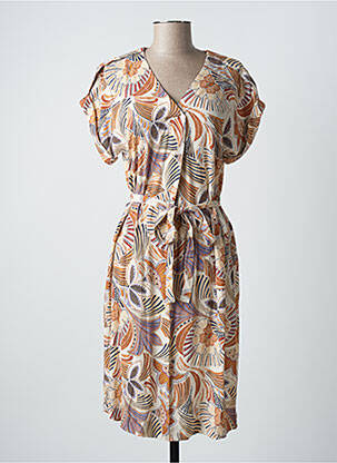 Rochie midi imprimeu floral mâneci scurte bej DIANE LAURY femeie
