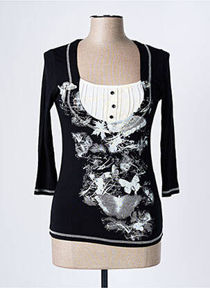 Top țesătură jersey mâneci 3/4 negru SUZANNA femeie