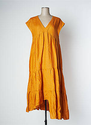 Rochie midi mâneci scurte mâneci scurte portocalie NINATI femeie