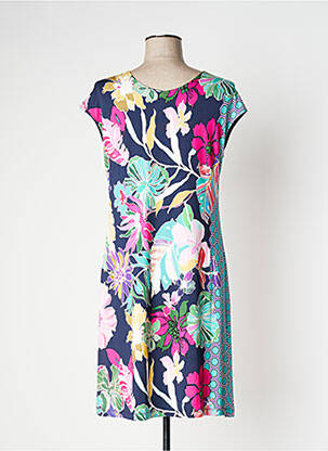 Rochie midi imprimeu fantezie mâneci scurte albastru VANIA femeie