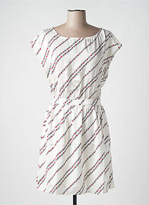 Rochie midi imprimeu fantezie mâneci scurte alb CAMAIEU femeie