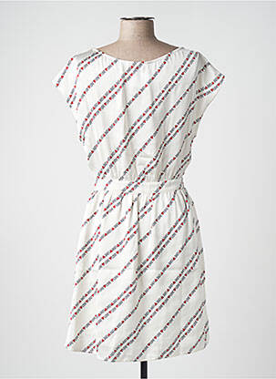 Rochie midi imprimeu fantezie mâneci scurte alb CAMAIEU femeie