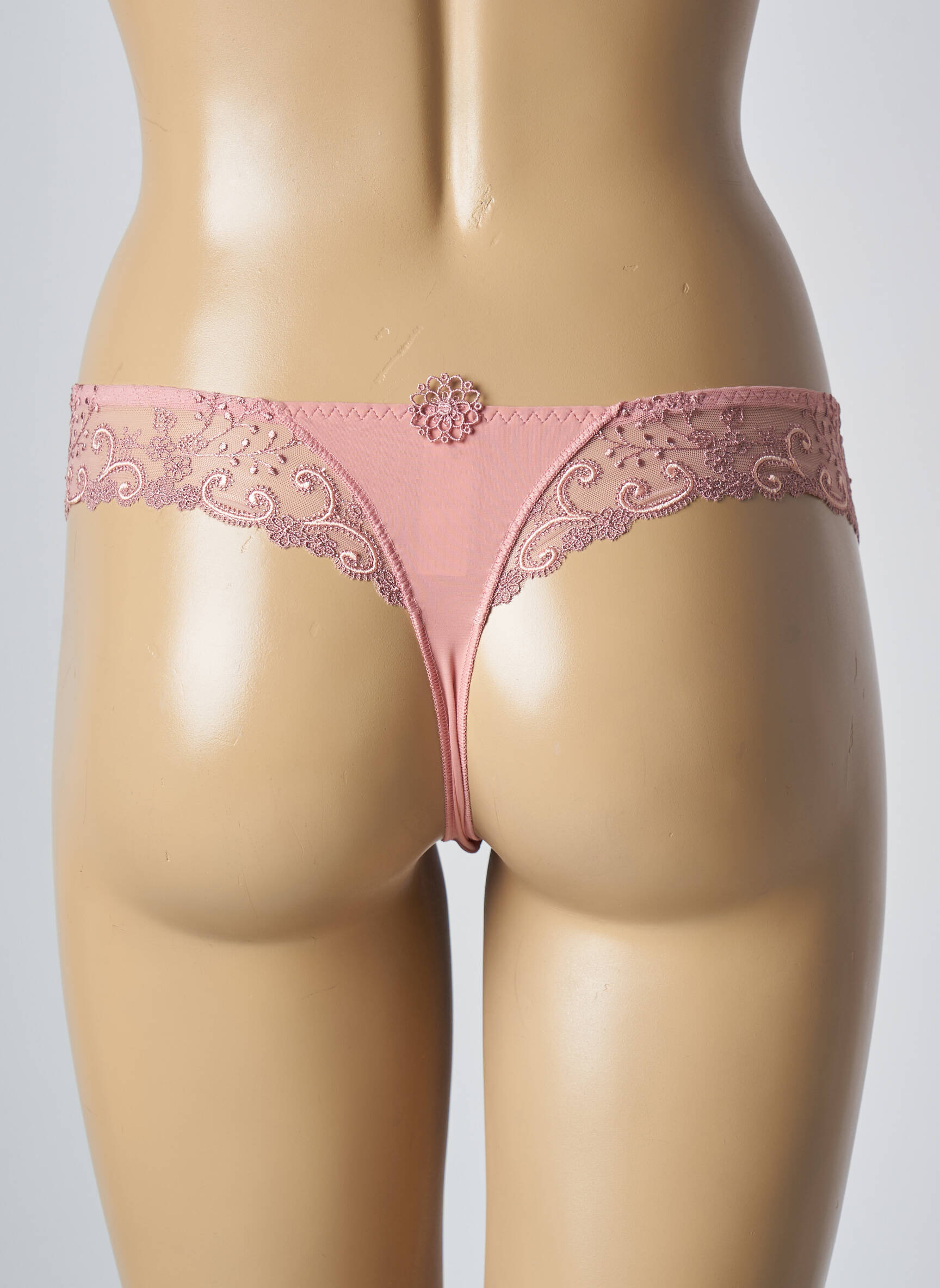 Tanga efect material satinat roz SIMONE PERELE femeie