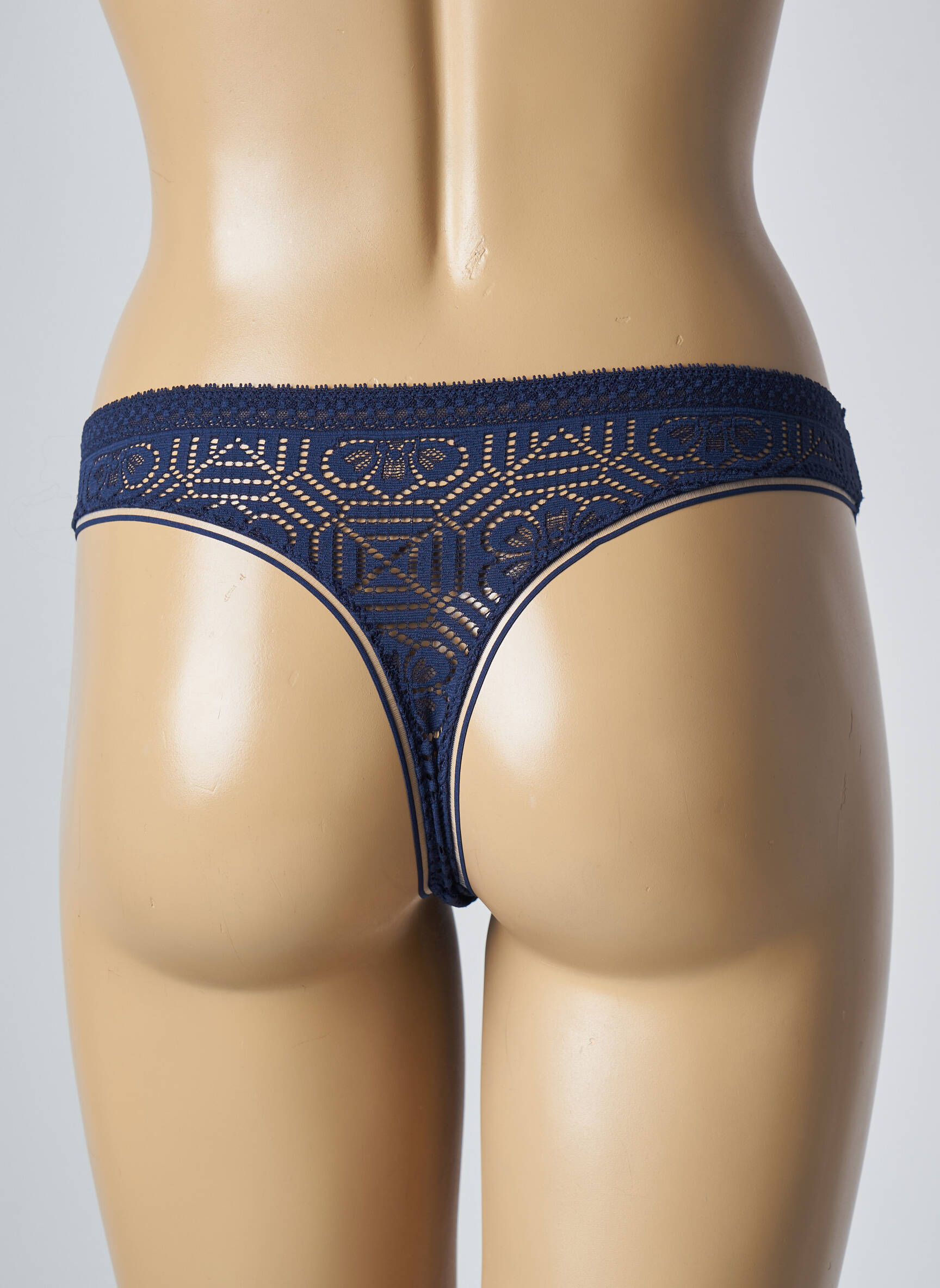 Tanga efect material satinat albastru SIMONE PERELE femeie