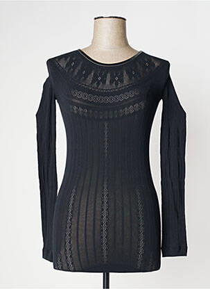 Top elasticitate mâneci lungi negru HIGH femme