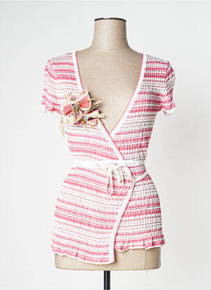 Cardigan petrecut plasă fină roz TRICOT CHIC femeie
