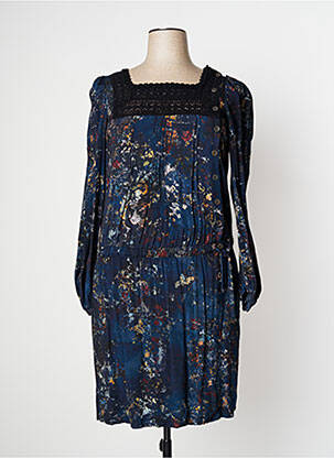Rochie midi imprimeu fantezie mâneci lungi albastru HIGH femeie
