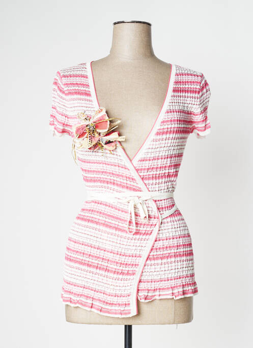 Cardigan petrecut roz TRICOT CHIC femeie