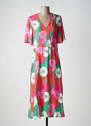 Rochie lungă croială evazată mâneci scurte roz SIGNE NATURE femeie
