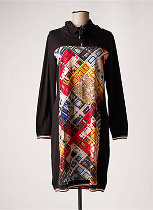 Rochie midi imprimeu fantezie mâneci lungi negru DOLCEZZA femeie