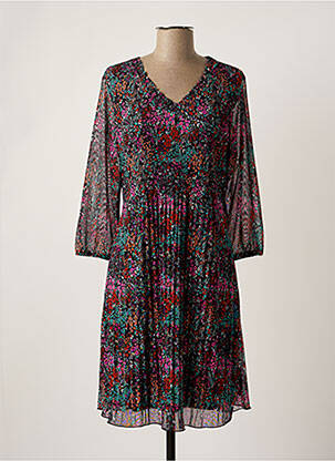 Rochie midi imprimeu floral mâneci lungi negru CHRISTINE LAURE femeie