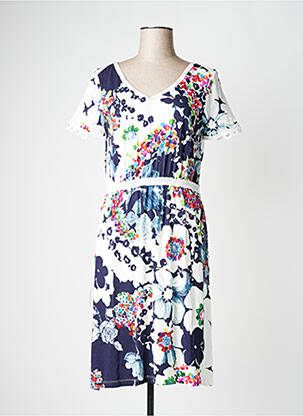 Rochie midi imprimeu fantezie mâneci scurte albastru LO! LES FILLES femeie