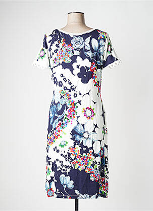 Rochie midi imprimeu fantezie mâneci scurte albastru LO! LES FILLES femeie
