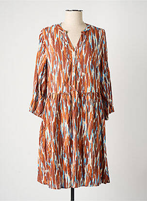 Rochie midi imprimeu fantezie mâneci lungi maro B.YOUNG femeie