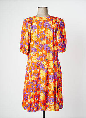 Rochie midi imprimeu floral mâneci scurte portocaliu IDANO femeie