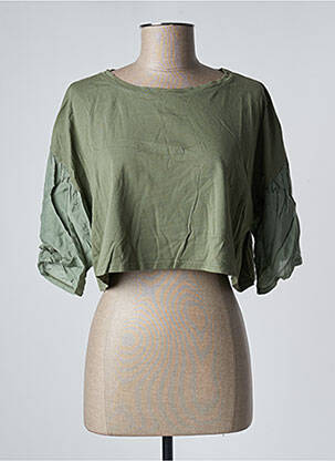 Top țesătură jersey mâneci scurte verde BENOA femeie