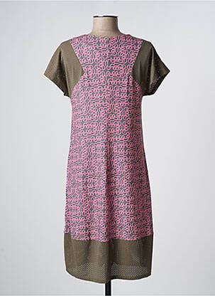 Rochie midi imprimeu fantezie mâneci scurte verde MC PLANET femeie
