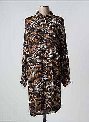 Rochie midi imprimeu fantezie mâneci lungi maro KAFFE femeie