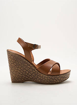 Sandale/pantofi decupați material neted toc de 7 la 9 cm maro REQINS femeie