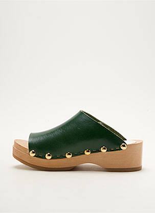 Mulete/saboți țesătură satinată semi compensat verde YOUYOU fată