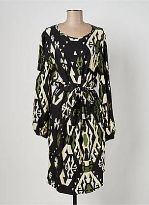 Rochie midi imprimeu fantezie mâneci lungi negru GEISHA femeie