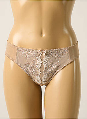 Tanga efect material satinat bej MILLESIA femeie