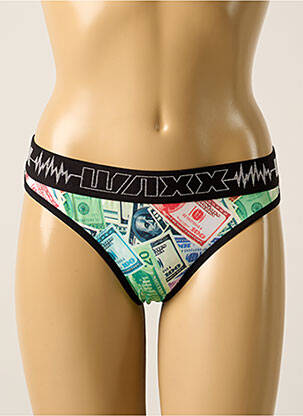 Tanga efect material satinat negru WAXX femeie