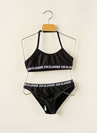 Costum de baie din două piese bretele elastice reglabile negru IDO fată
