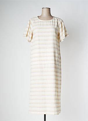Rochie midi croială fluidă mâneci scurte bej PAN femeie