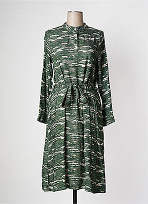 Rochie midi imprimeu fantezie mâneci lungi verde PAN femeie