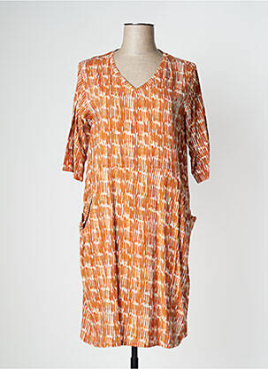 Rochie midi croială fluidă mâneci 3/4 portocalie PAN femeie