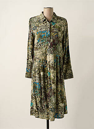 Rochie midi imprimeu fantezie mâneci lungi verde DIPLODOCUS femeie