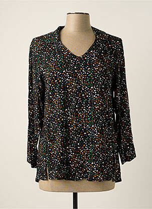 Bluză țesătură poplin mâneci 3/4 negru POUPEE CHIC femeie
