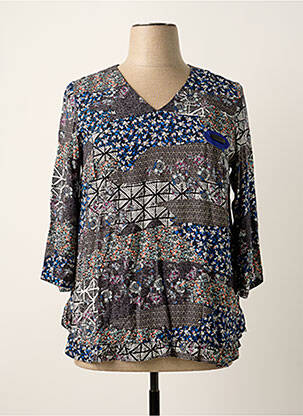 Bluză țesătură poplin mâneci 3/4 albastru POUPEE CHIC femeie
