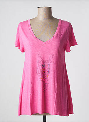 Tricou guler rotund mâneci scurte roz ANNA femeie